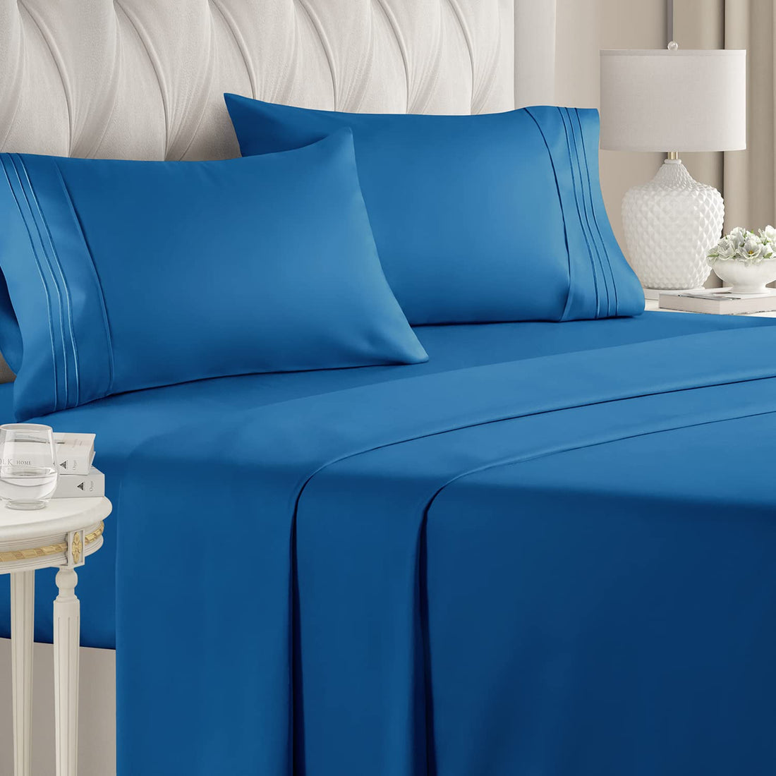 Cymak Queen/King 4 Piece Bedding Sheet Set - Breathable & Cooling Bed Sheets - Hotel Luxury Bed Sheets for Women & Men- Deep Pockets - Easy-fit - Soft & Wrinkle Free - Home Decor -White Oeko-Tex Bed Set