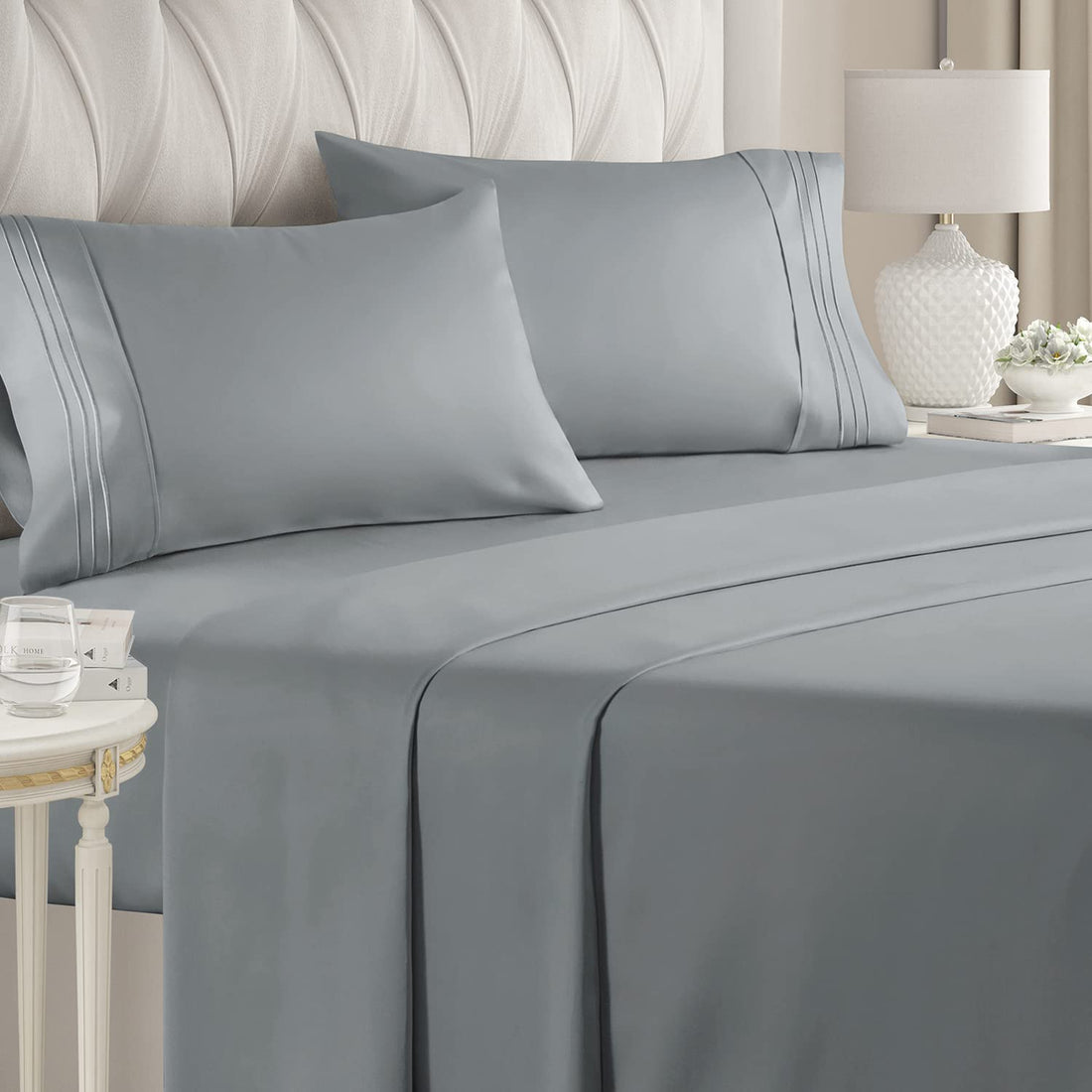 Cymak Queen/King 4 Piece Bedding Sheet Set - Breathable & Cooling Bed Sheets - Hotel Luxury Bed Sheets for Women & Men- Deep Pockets - Easy-fit - Soft & Wrinkle Free - Home Decor -White Oeko-Tex Bed Set