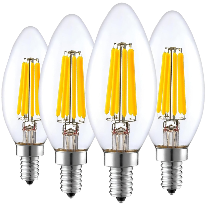 STRAK Candelabra, E12 Base, 6w-60watt Equivalent Clear Filament 6000k, CRI 90+, ES Dimmable, Led Light Bulb (4-Pack)