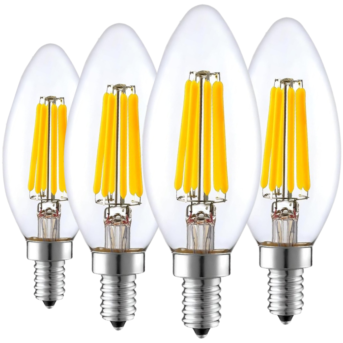 STRAK Candelabra Clear Filament 6w - 60w Equivalent 2700k, E12 Base, Cri90, Dimmable Led Light Bulb, Energy Star (4-Pack)