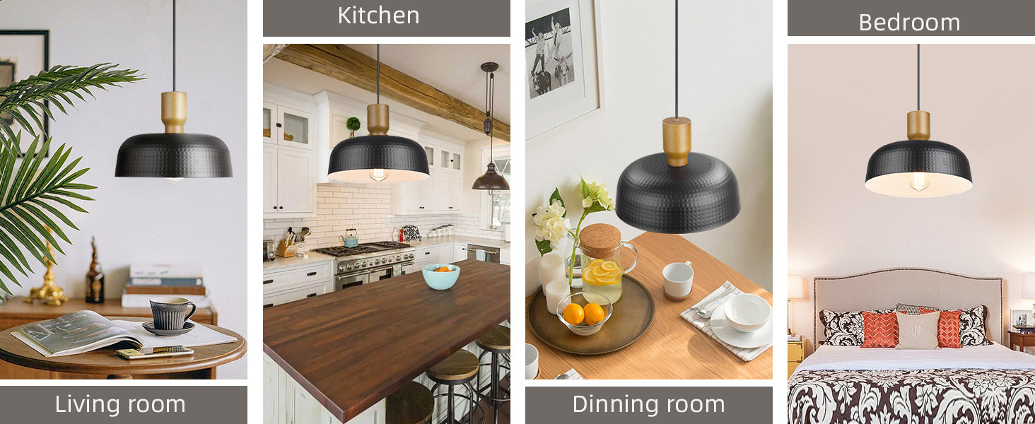 Pendant Light Fixtures Ceiling Hanging with Hammered Metal Shade, Modern Pendant Light for Kitchen Island Lighting Hanging Lamp Adjustable Height, Medium,Pack of two, Free and fast shipping,ETL Certified.