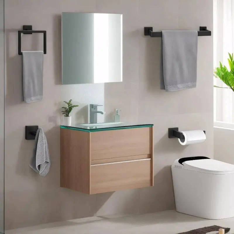 5pcs Matte Black Hardware Set, 16 Inch Towel Bar, Towel Racks, Toilet Paper Holder, SUS304 Stainless Steel WallMounted, Towel Racks,FAST AND FREE SHIPPING.