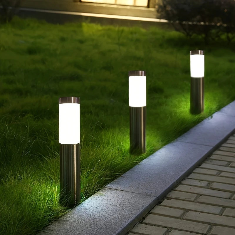 2 Pcs Modern Stainless Steel Solar Outdoor LED Pathway Lights - For Garden, Pathway, Lawn, Yard, Bollard Lighting, free shipping, delivery two weeks.