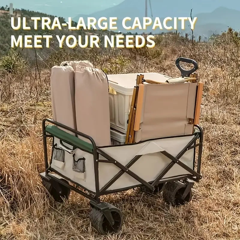 Heavy-Duty Metal & Plastic 4-Wheel Garden Cart with Side Pockets - Foldable Design, No Assembly Required, All-Terrain Utility Wagon for Lawn Care, Gardening, Camping & Outdoor Use -Durable Yard Work Cart, No Assembly Needed, Free shipping in three weeks.