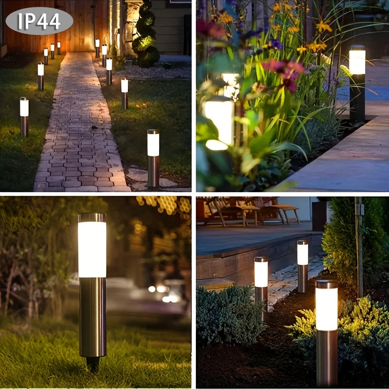2 Pcs Modern Stainless Steel Solar Outdoor LED Pathway Lights - For Garden, Pathway, Lawn, Yard, Bollard Lighting, free shipping, delivery two weeks.