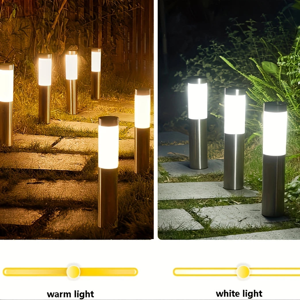 2 Pcs Modern Stainless Steel Solar Outdoor LED Pathway Lights - For Garden, Pathway, Lawn, Yard, Bollard Lighting, free shipping, delivery two weeks.