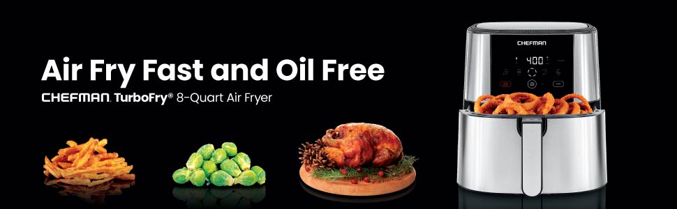 TurboFry® Touch Air Fryer, XL 8-Qt (7.5L) Family Size, One-Touch Digital Control Presets, French Fries, Chicken, Meat, Fish, Nonstick Dishwasher-Safe Parts, Automatic Shutoff, Stainless Steel.Free shipping,fast delivery.
