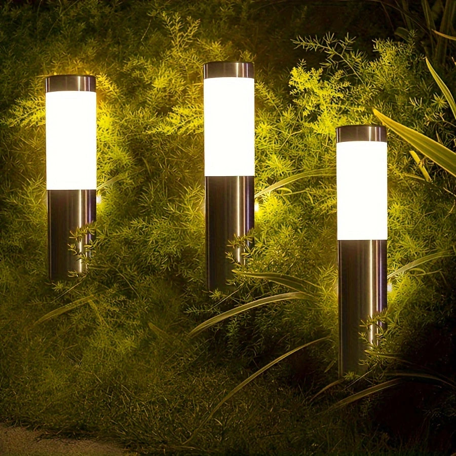 2 Pcs Modern Stainless Steel Solar Outdoor LED Pathway Lights - For Garden, Pathway, Lawn, Yard, Bollard Lighting, free shipping, delivery two weeks.