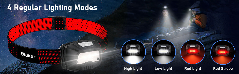 Headlamp Rechargeable, 2000L Super Bright LED Head Lamp Headlight with Red Warning Lights and 6 Modes, Motion Sensor Control, IPX5 Waterproof, Lightweight Flashlight for Running, Hiking etc.Fast and free shipping