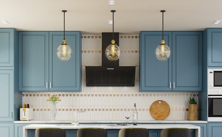 Pendant Lights Kitchen Island - 7.9 inches Island Lighting Fixtures, Glass Pendant Lights for Kitchen Island, Modern Clear Glass Globe Luminaire Suspendu for Dining Room, Socket and electric cord have passed the UL listing.Free and fast shipping