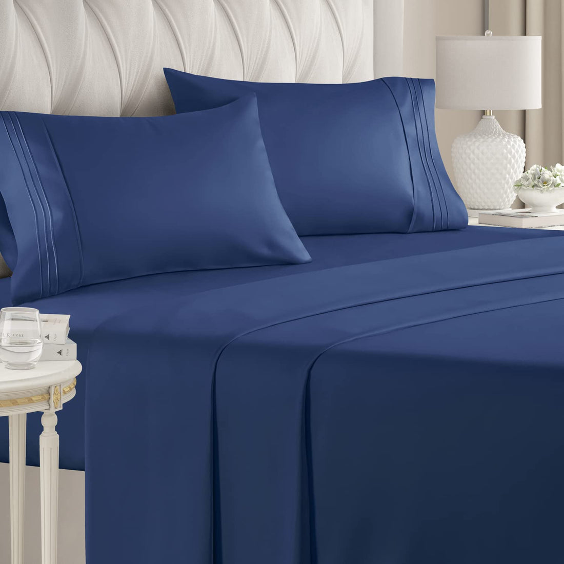 Cymak Queen/King 4 Piece Bedding Sheet Set - Breathable & Cooling Bed Sheets - Hotel Luxury Bed Sheets for Women & Men- Deep Pockets - Easy-fit - Soft & Wrinkle Free - Home Decor -White Oeko-Tex Bed Set