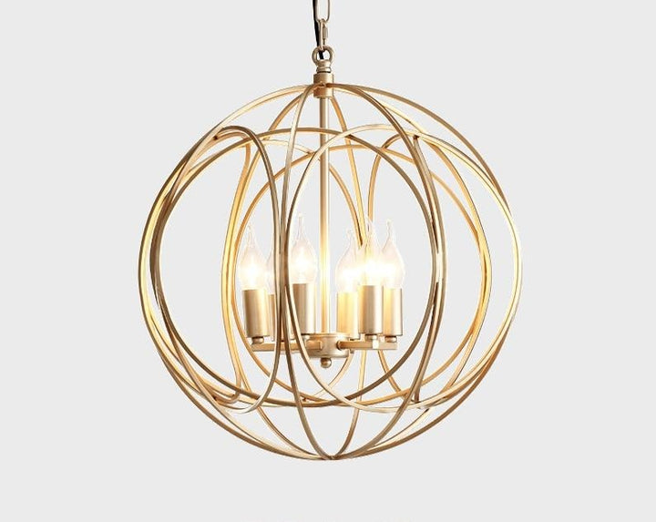 STRAK American Spherical Restaurant Chandelier Golden Wrought Iron Porch Corridor Light Fixture for Kitchen Island Dining Room Hallway Entryway
