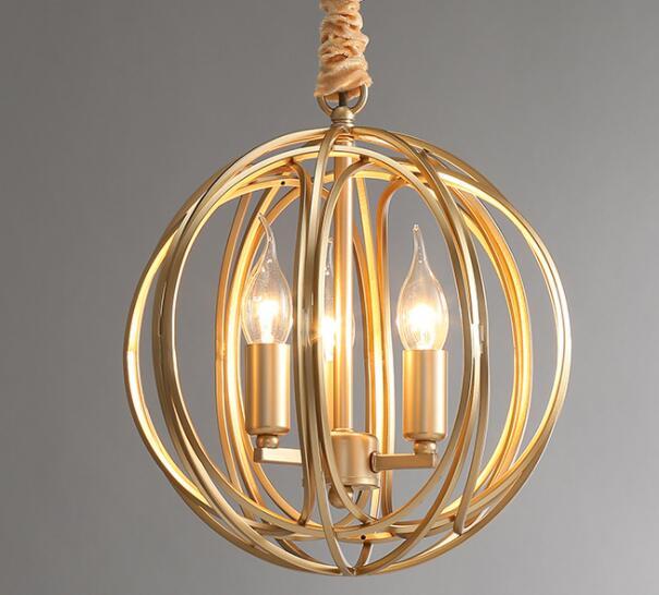 STRAK American Spherical Restaurant Chandelier Golden Wrought Iron Porch Corridor Light Fixture for Kitchen Island Dining Room Hallway Entryway