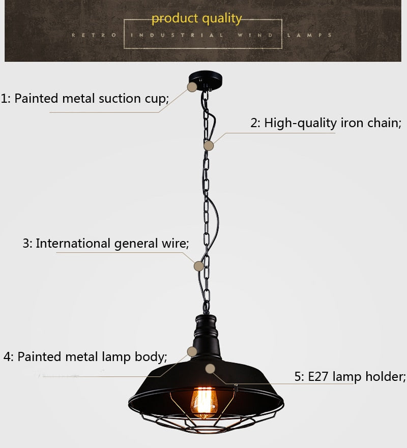 STRAK Loft Pendant Lamps Retro Chandelier Pendant Light Industrial Style Iron Pot Cover Lamp Ul