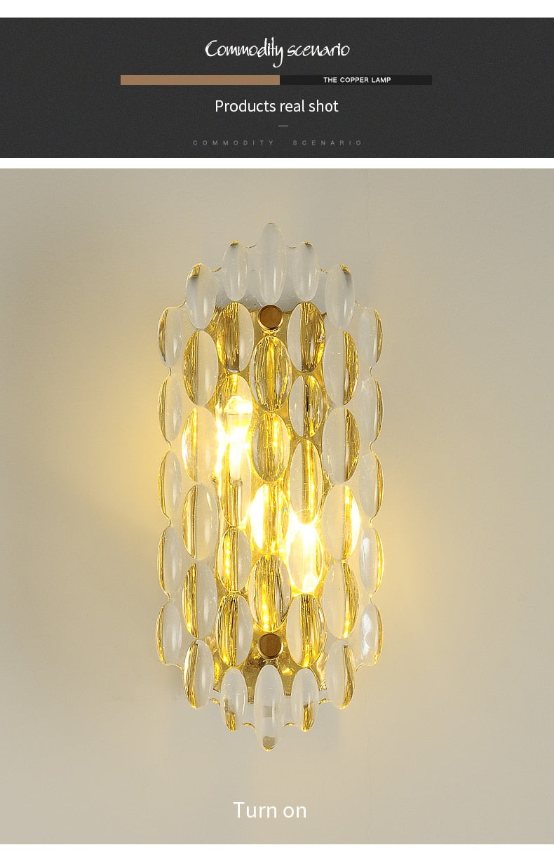Modern Crystal Gold Wall Lamp Living Room Background Wall Lamp Creative Personality Bedroom Bedside Aisle Crystal Wall Lamp Ul