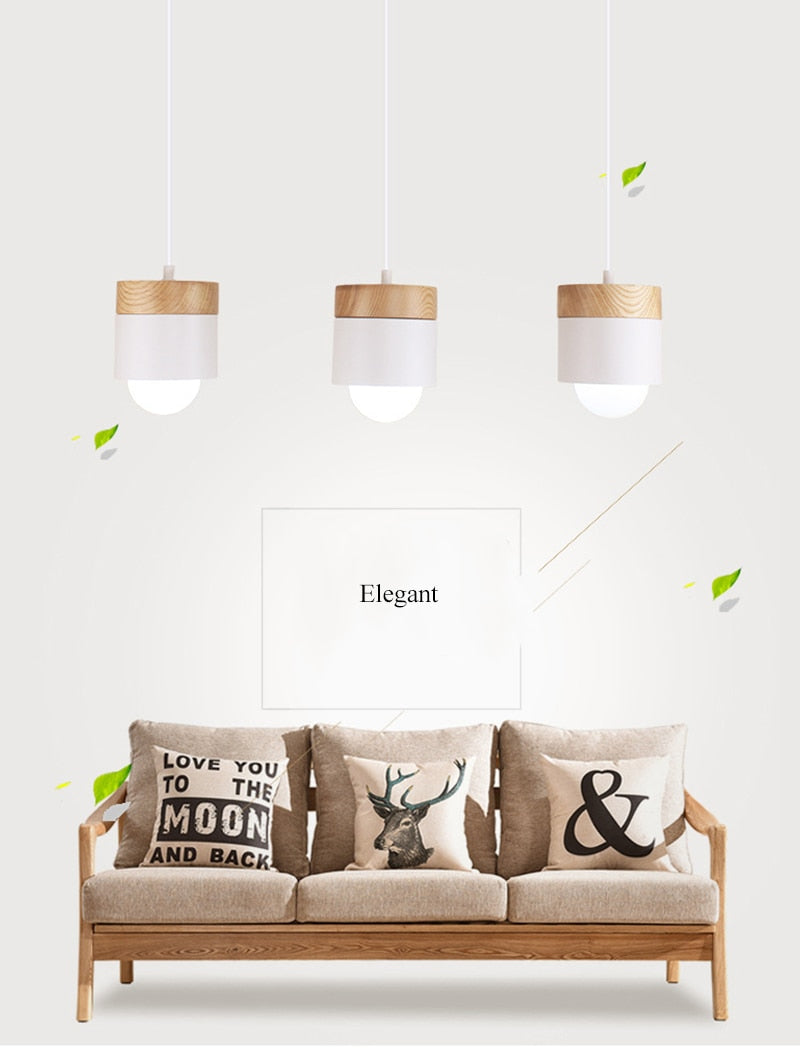STRAK Wood Pendant Lamps Nordic E27 Base Pendant Modern Minimalist Colors Led Lights Living Room Cafe Bedroom Ul