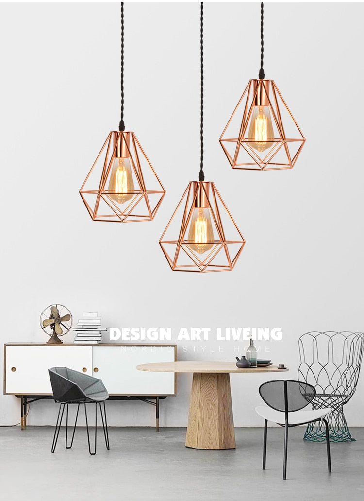 Nordic Cage Pendant Light Rose Gold Minimalist Decorative Restaurant Loft Creative E27 Hanging Light Fixture Ul,DELIVERY 45 DAYS.