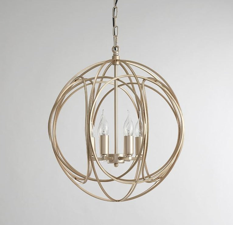 STRAK American Spherical Restaurant Chandelier Golden Wrought Iron Porch Corridor Light Fixture for Kitchen Island Dining Room Hallway Entryway