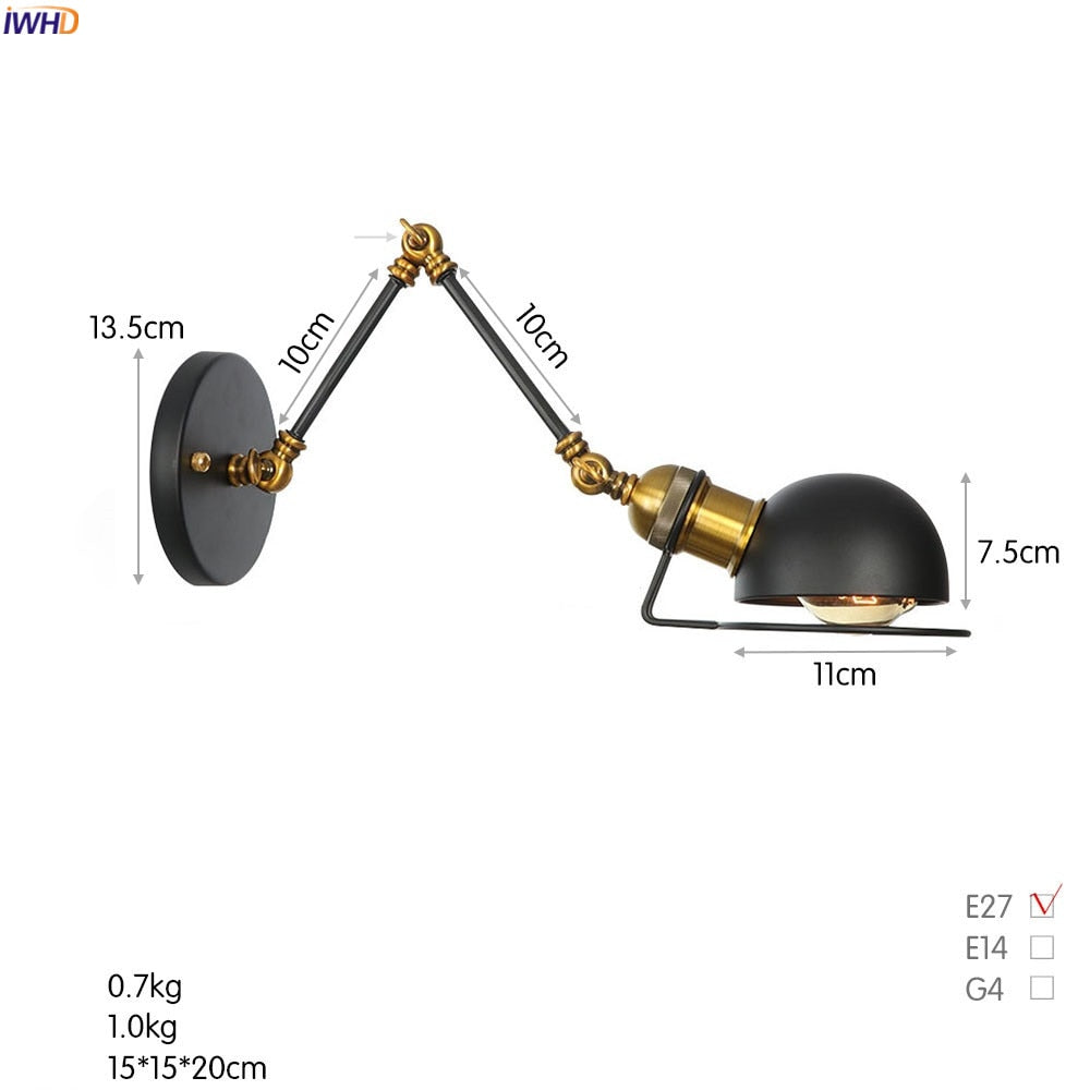 White Adjustable Swing Long Arm Wall Light Fixtures Bedroom Stair Bathroom Edison Loft Vintage Wall Lamp Sconce Lighting.Certification: UL