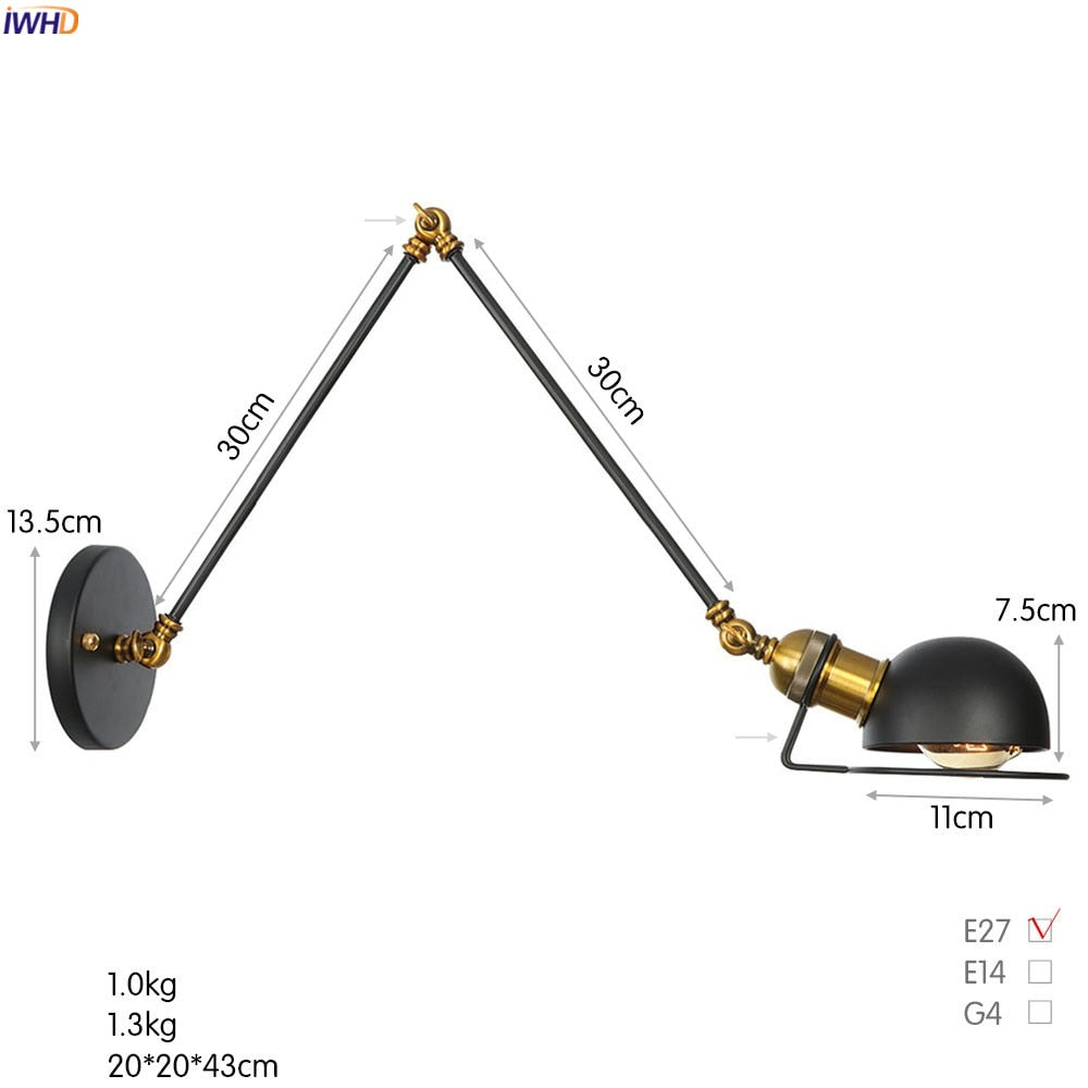 White Adjustable Swing Long Arm Wall Light Fixtures Bedroom Stair Bathroom Edison Loft Vintage Wall Lamp Sconce Lighting.Certification: UL