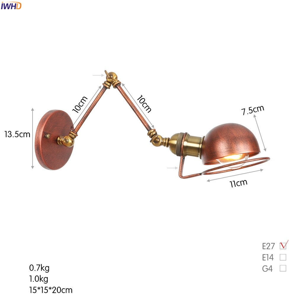 White Adjustable Swing Long Arm Wall Light Fixtures Bedroom Stair Bathroom Edison Loft Vintage Wall Lamp Sconce Lighting.Certification: UL