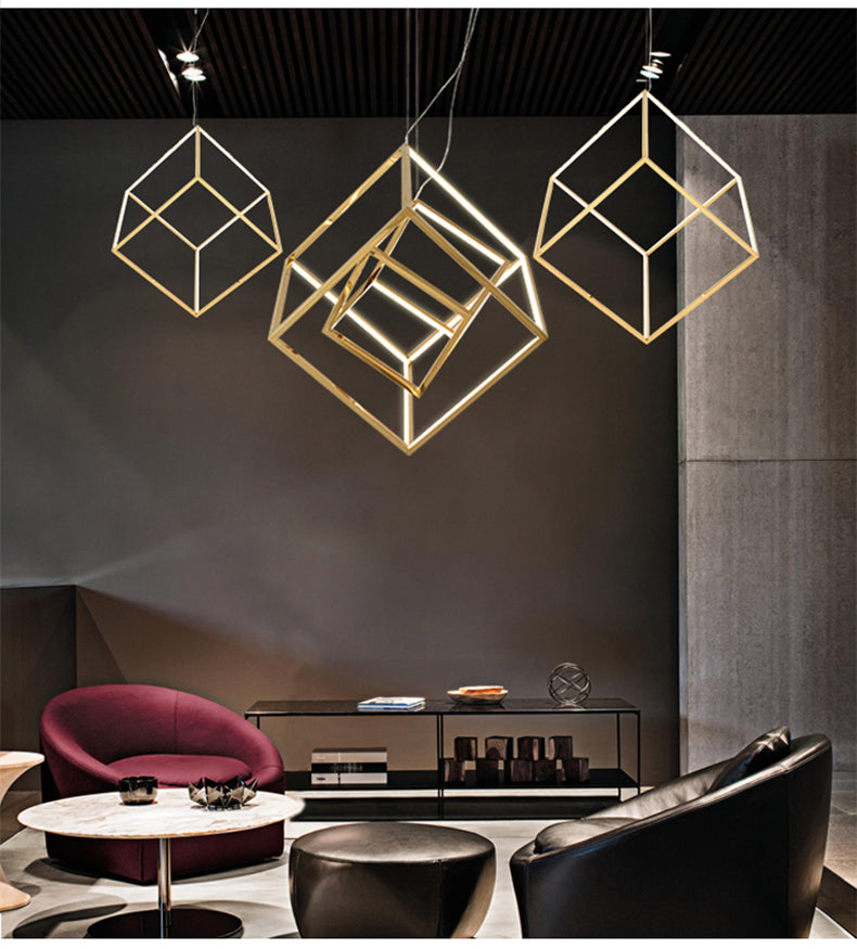 Modern Gold Square Led Chandeliers Lighting Indoor Led Pendant Chandeliers Lights Living Room Decor Hanging Lamp Lobby Luminaire.Certification: UL