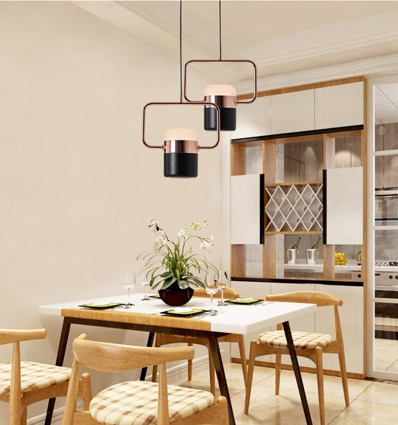STRAK Postmodern Led Pendant Lights Simple Rose Gold Suspension Lamp for Dining Room Bedroom Hanging Light Ul