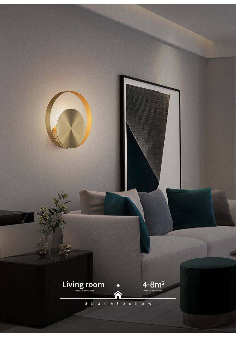 Modern Copper Wall Lamp Living Room Decor TV Background Luxury Light Corridor Bedroom Bedside Round Wall Lamp.Free shipping to Canada, delivery 60 days.