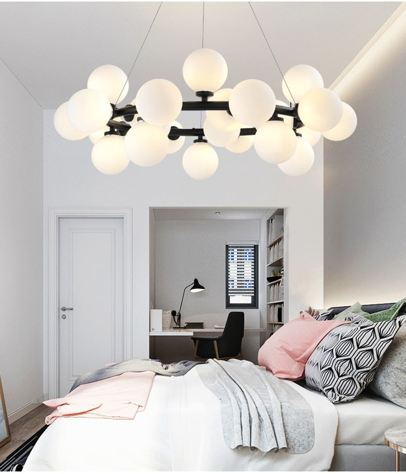 Modern Nordic G4 Led Chandelier Style White Glass Ball Lamp For Living Room Kitchen Lighting Decoration Home Ceiling Fixtures.Certification: UL