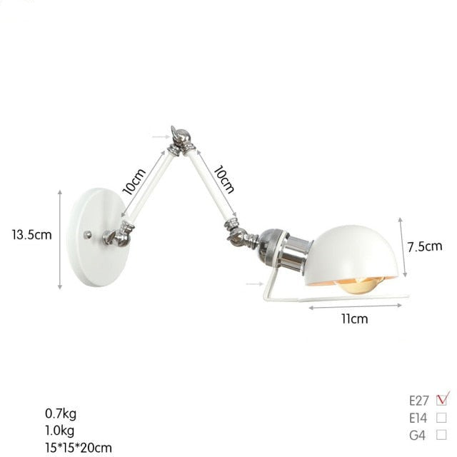 White Adjustable Swing Long Arm Wall Light Fixtures Bedroom Stair Bathroom Edison Loft Vintage Wall Lamp Sconce Lighting.Certification: UL