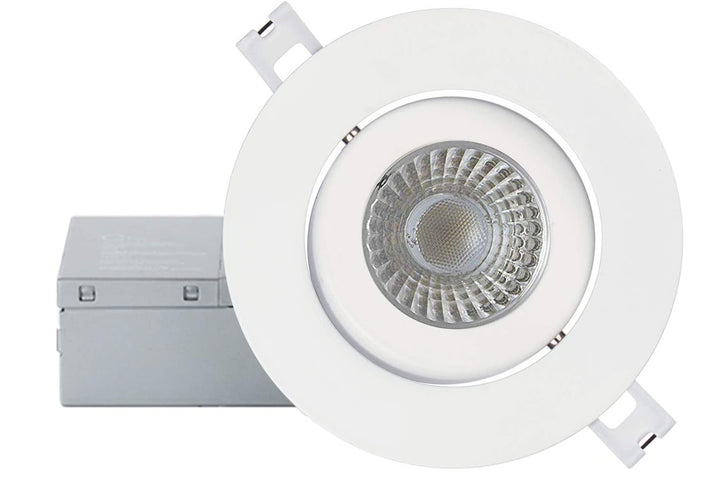 Strak Gimbal White 4-Inch Integrated Panel 7w, 560 Lumens 3000k (Warm White) Dimmable, Led Recessed Light Kit in White with Junction Box
