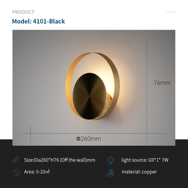 Modern Copper Wall Lamp Living Room Decor TV Background Luxury Light Corridor Bedroom Bedside Round Wall Lamp.Free shipping to Canada, delivery 60 days.