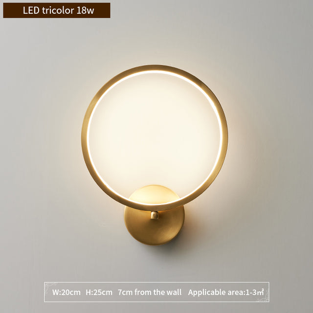 Nordic Wall Lamp Round Copper LED Indoor LED Bedside Sconce Light Decor Wall Light For Bedroom Living Room Loft Stair Lamp UL