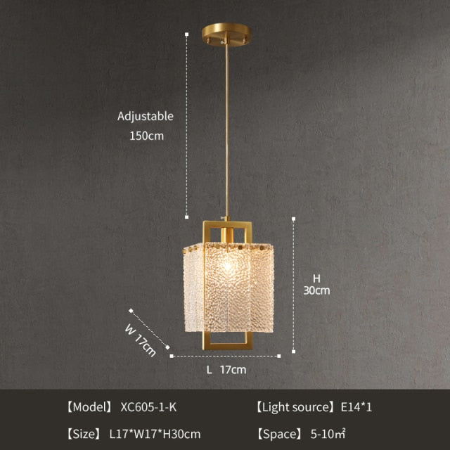 Modern Luxury Small Copper Chandelier Golden Long Hanging Lamp Creative Water Grained Light Fixtures Bedside Living Dining Room