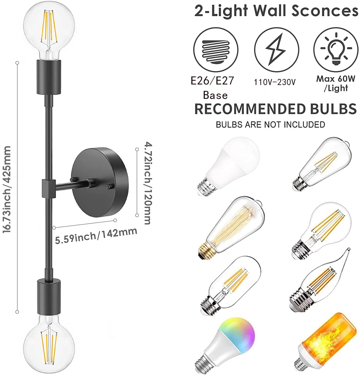 Wall Sconce E27 Ceiling Lamp Bedside Lighting Vintage Two Arm 2 Double Heads Bathroom Mirror Vanity