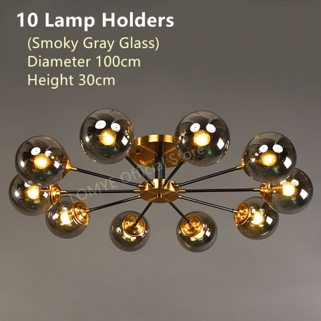 Living Room Ceiling Chandelier Nordic Home Decor Lighting LED Bedroom Lamps Smoke Gray / Amber / Clear Glass Glass Lamps,Certification:UL, Free shipping to Canada.