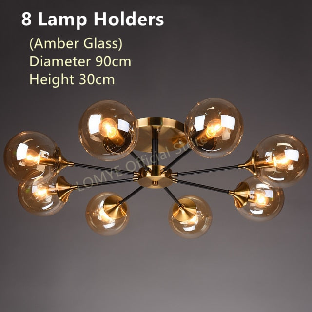 Living Room Ceiling Chandelier Nordic Home Decor Lighting LED Bedroom Lamps Smoke Gray / Amber / Clear Glass Glass Lamps,Certification:UL, Free shipping to Canada.