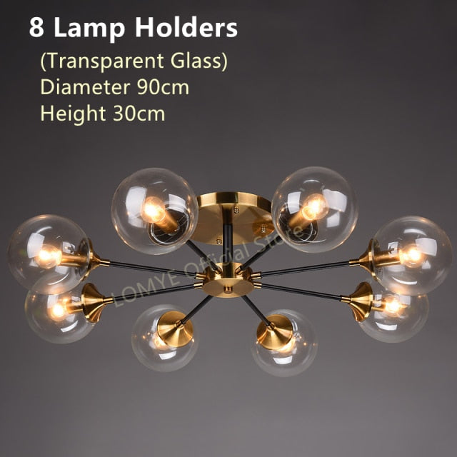 Living Room Ceiling Chandelier Nordic Home Decor Lighting LED Bedroom Lamps Smoke Gray / Amber / Clear Glass Glass Lamps,Certification:UL, Free shipping to Canada.