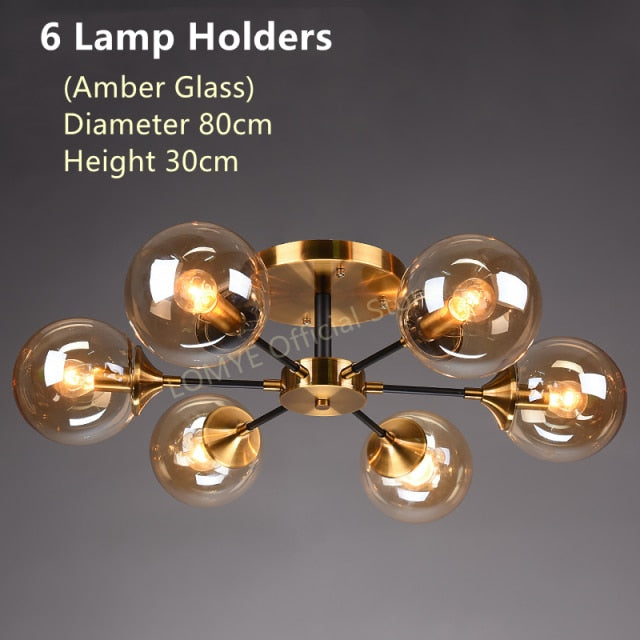 Living Room Ceiling Chandelier Nordic Home Decor Lighting LED Bedroom Lamps Smoke Gray / Amber / Clear Glass Glass Lamps,Certification:UL, Free shipping to Canada.