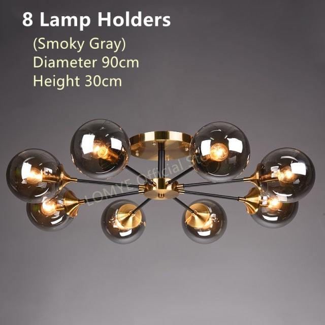 Living Room Ceiling Chandelier Nordic Home Decor Lighting LED Bedroom Lamps Smoke Gray / Amber / Clear Glass Glass Lamps,Certification:UL, Free shipping to Canada.