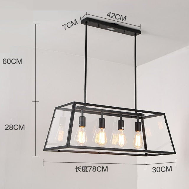 STRAK Vintage Led Lamps Loft Retro Iron Acrylic Box Pendant Lights Restaurant Rectangular Dining Living Room Cafe Lighting Fixturesul